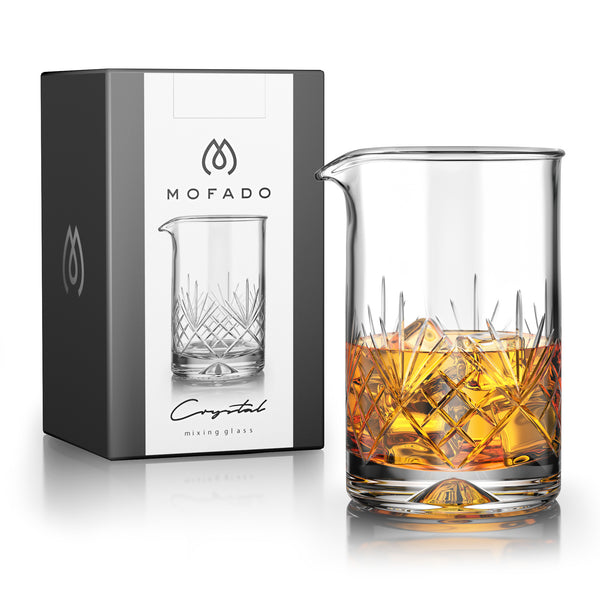 MOFADO Crystal Cocktail Mixing Glass - 18oz 550ml - Thick Weighted Bottom - Premium Seamless Design - Lead Free Crystal - Professional Quality