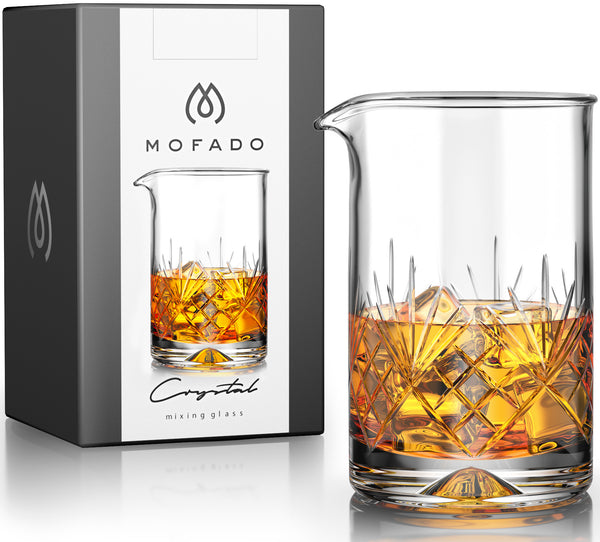 MOFADO Crystal Cocktail Mixing Glass - Large - 24oz 710ml - Thick Weighted Bottom - Premium Seamless Design - Lead Free Crystal - Professional Quality