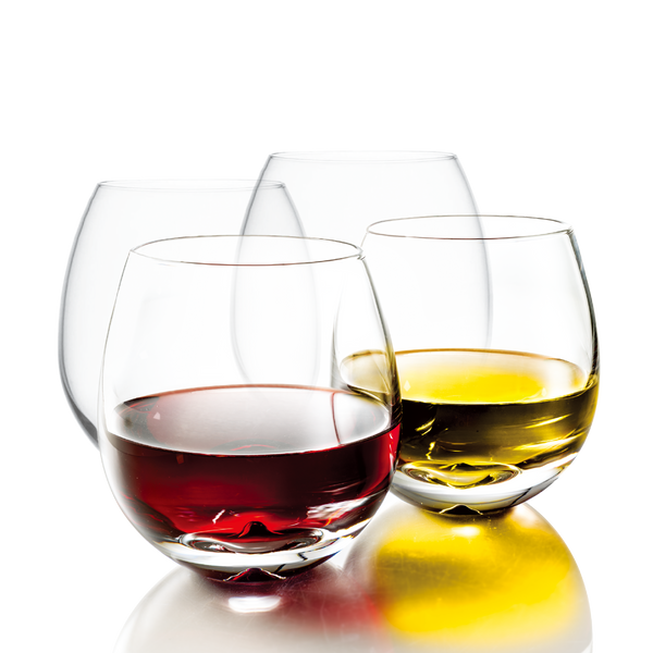 MOFADO Crystal Stemless Wine Glasses - 15oz (Set of 4) - Classic Elegance - Hand Blown Crystal in a Luxury Gift Box - For Red and White Wine
